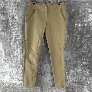 Michael Kors Size 6 Flat Front Skinny Zipper Pants Beige Button Zip Casual